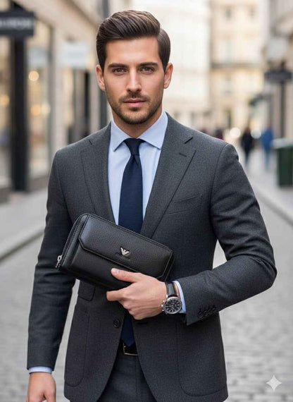 Luxury Armani wallet in genuine leather next to original quality