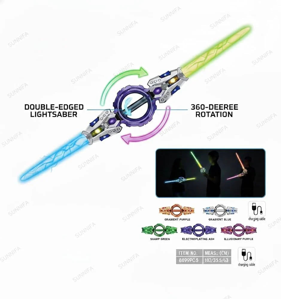 Double-Edged Spinning Lightsaber Toy with LED Lights