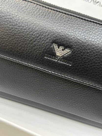 Luxury Armani wallet in genuine leather next to original quality