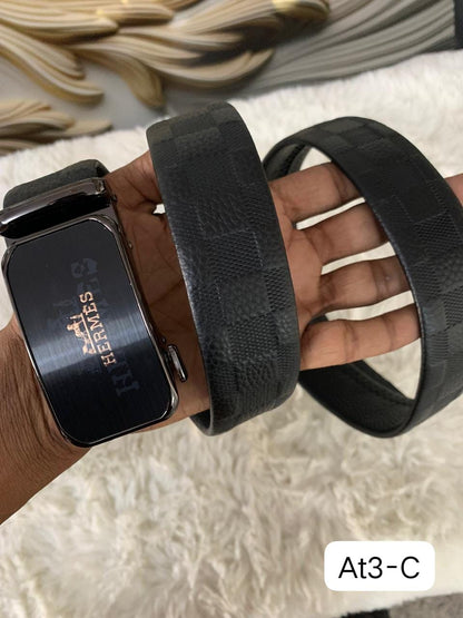 Auto Lock Belt – Premium Leather Designer Belt with Box