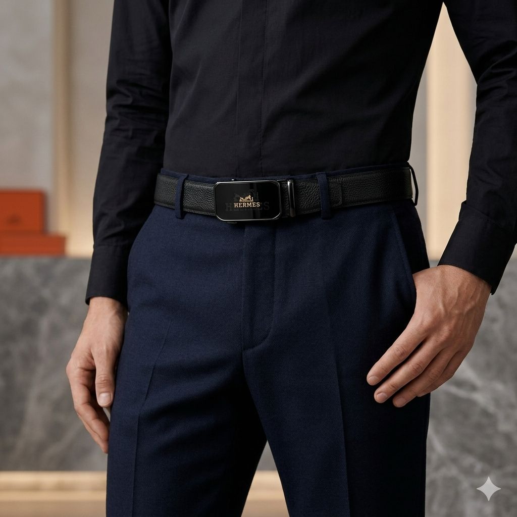 Auto Lock Belt – Premium Leather Designer Belt with Box