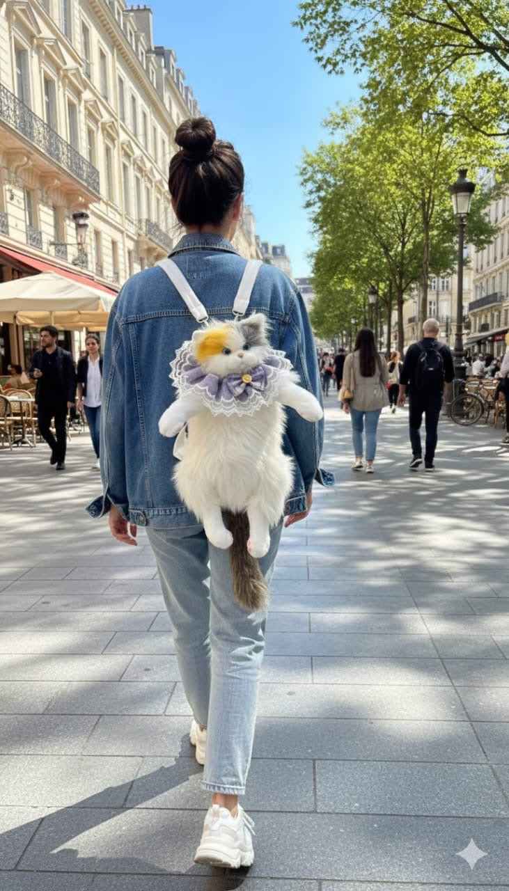 Fluffy Cat Backpack - Realistic Plush Kitten Bag with Meow Sound